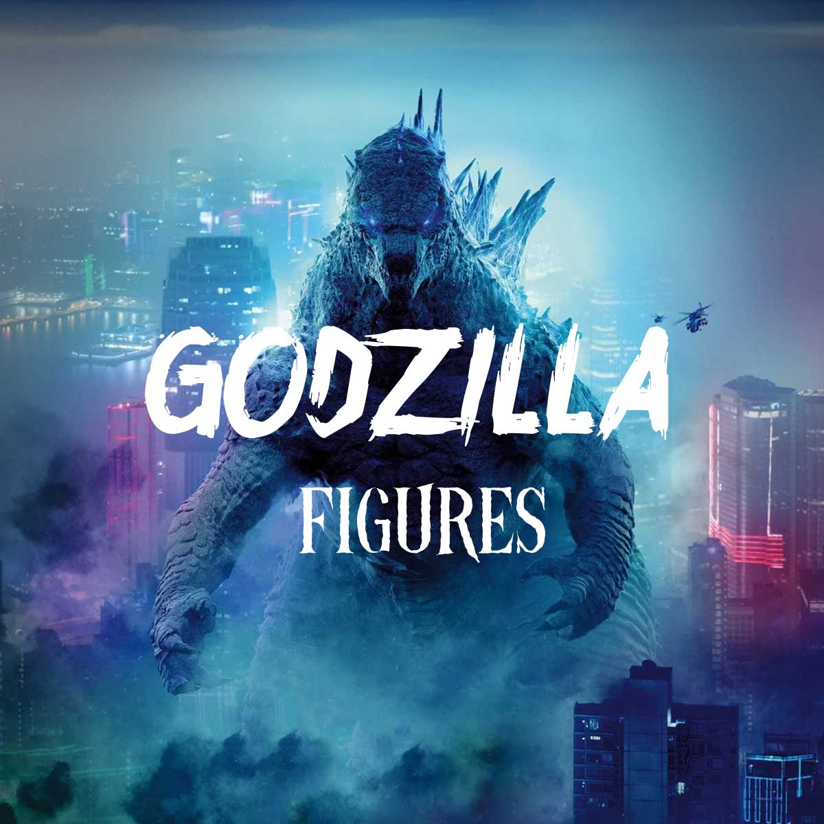 Godzilla towers over a misty city. Click this images to get to our collection of Godzilla figures